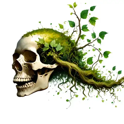 Mental Health Tattoo Vines And Moss Growing Up The Side Of The Skull At A Profile