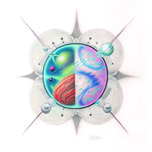 Create A Nerdy And Gothic Tattoo Of A Dopamine Molecule Surrounded By Planets