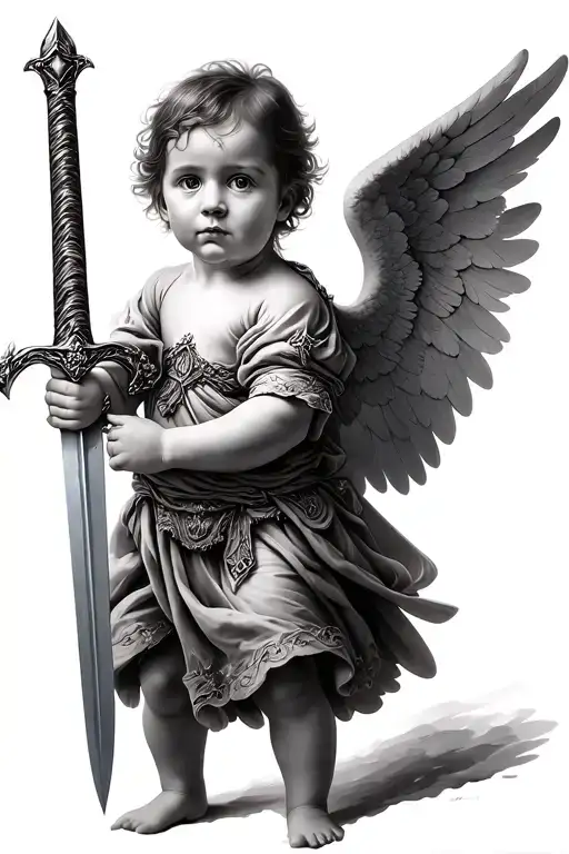 Baby Angel Holding A Sword