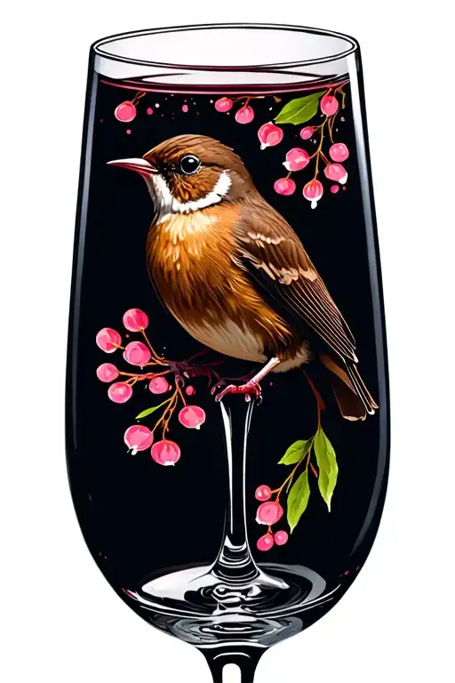 Wine Glass With A Wren Sitting One