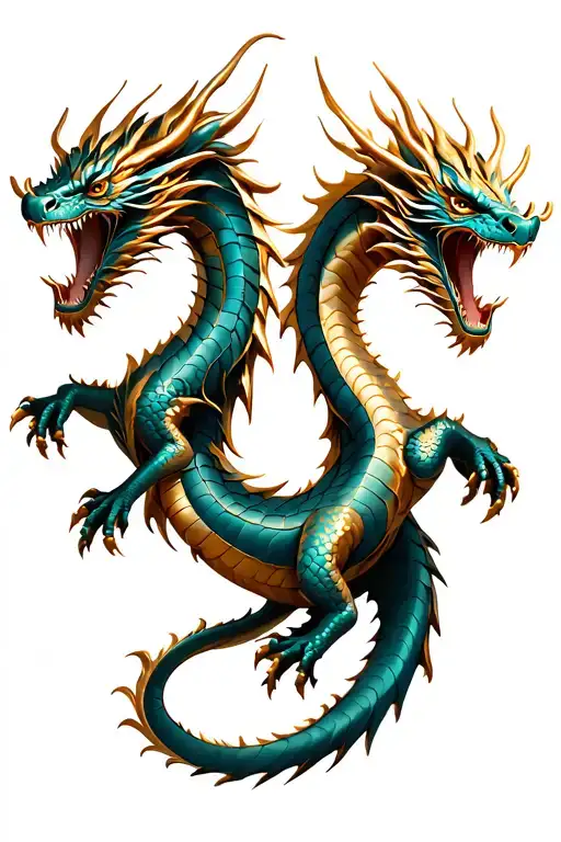 Twin Gold And Silver Dragons