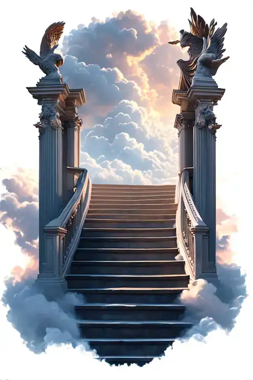 Staircase To Heaven Gates With Clouds Surrounding