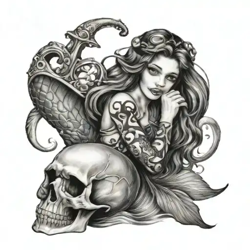 Mermaid With Anchor And Scull