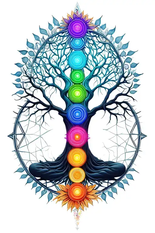 7 Chakras Surrounded By Sacred Geometry Tree Of Life
