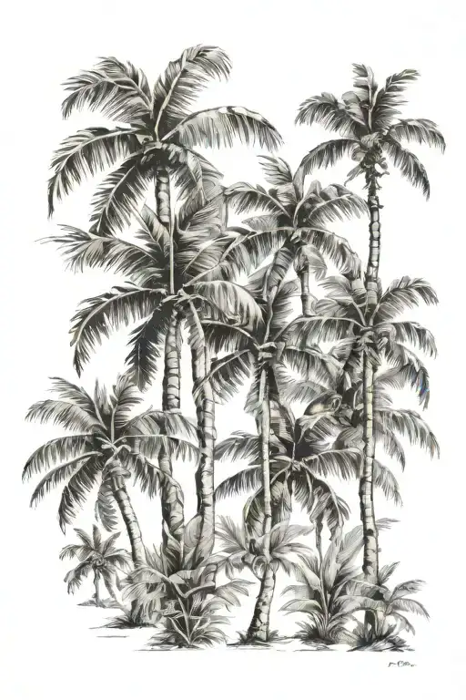 2 Coco Palm Trees One Smaller With Hidden Inicials H And M