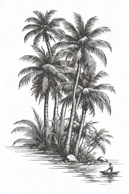 2 Coco Palm Trees One Smaller Than The Other