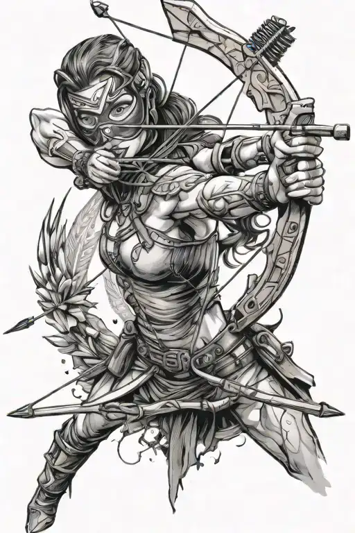 Masked Assassin Female Archer Shooting Bow And Arrow