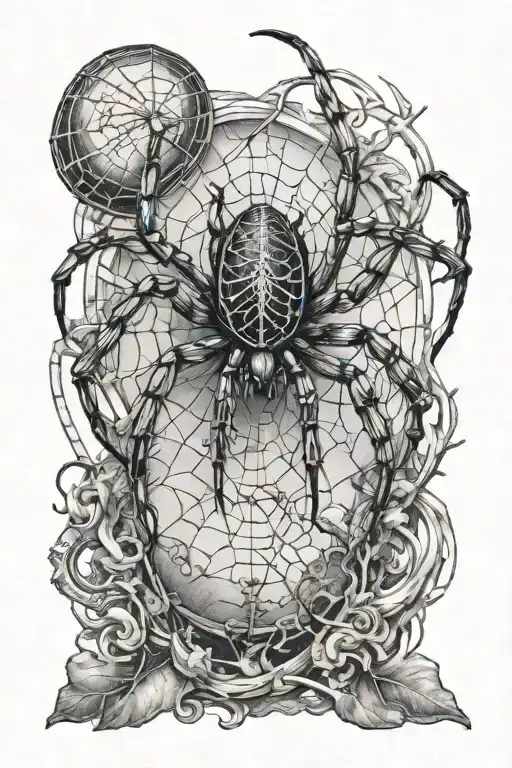 Spider Catching Prey Detailed Blackwork