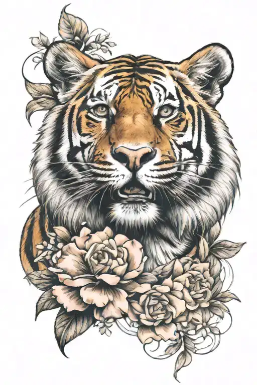 Tiger With Flowers