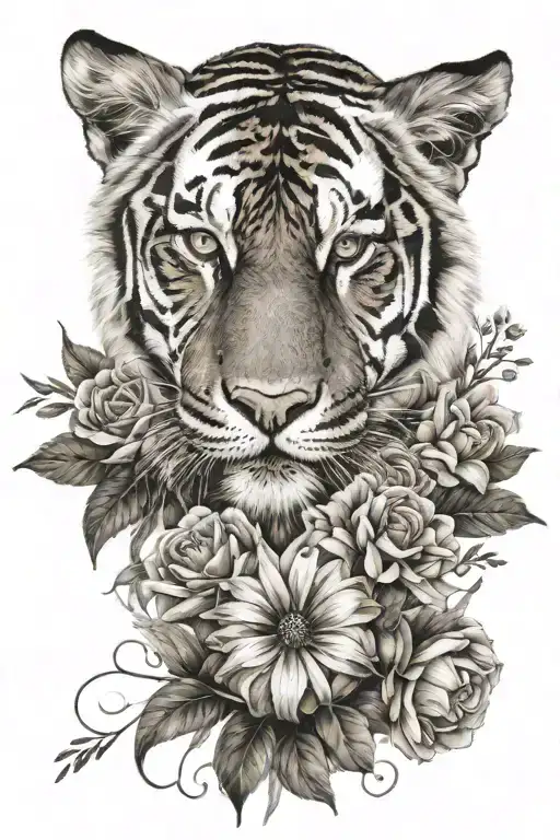 Tiger With Flowers