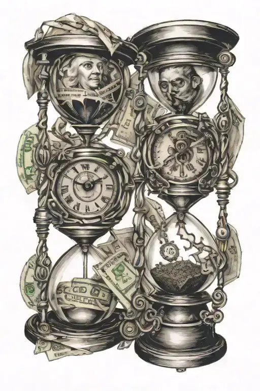 Two Eyes Looking At An Hourglass With Money