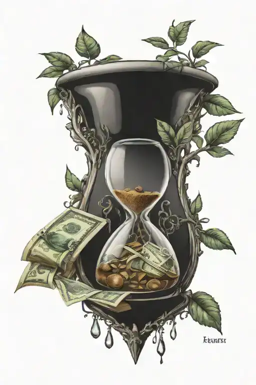 A Crying Eye Looks At An Hourglass With Money Tree Growing