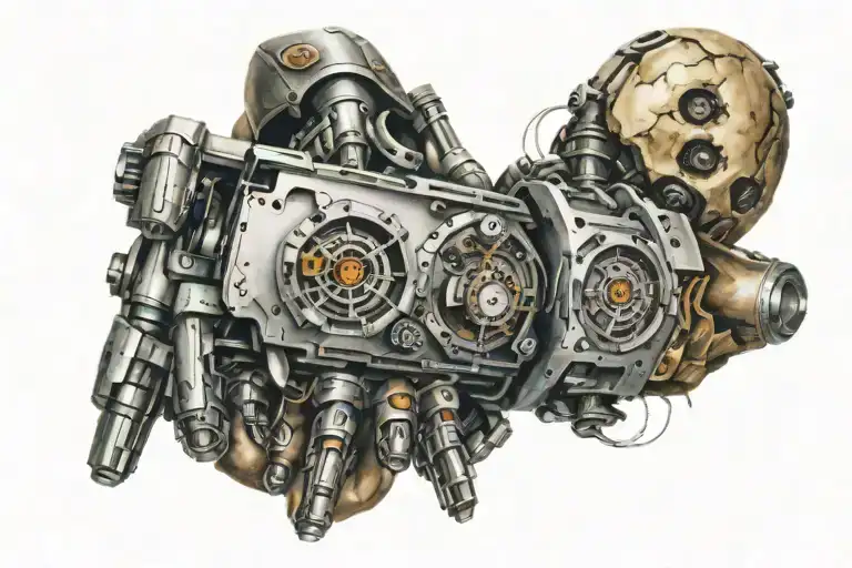 Forearm Tattoo Combining Robotics And Ripped Skin