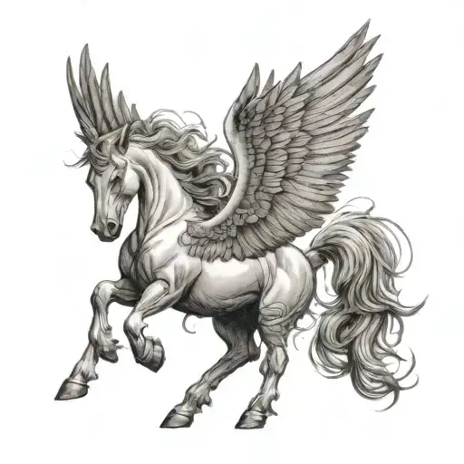 Pegasus Standing Up With Wings Spread