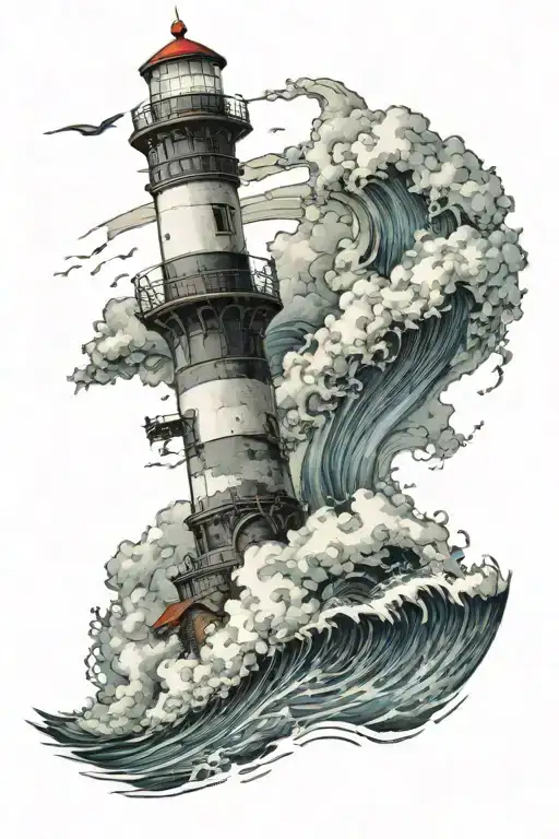 A Majestic Lighthouse Rising Above Crashing Waves And A Stormy Sea