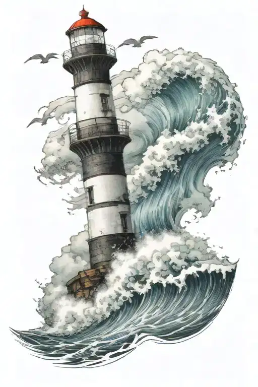 A Majestic Lighthouse Rising Above Crashing Waves And A Stormy Sea