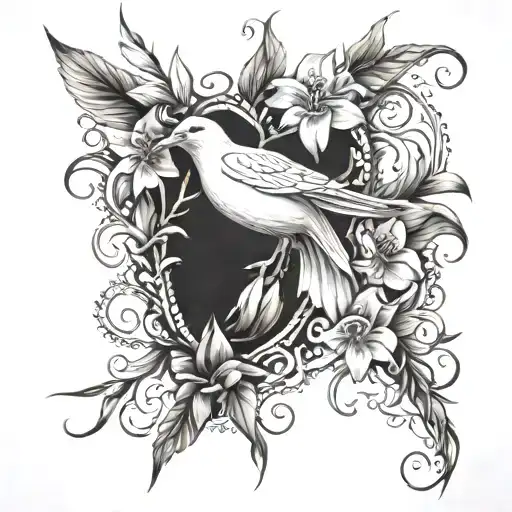 Vines With Thorns Wrapping Arm With Lily Flowers And A Dove