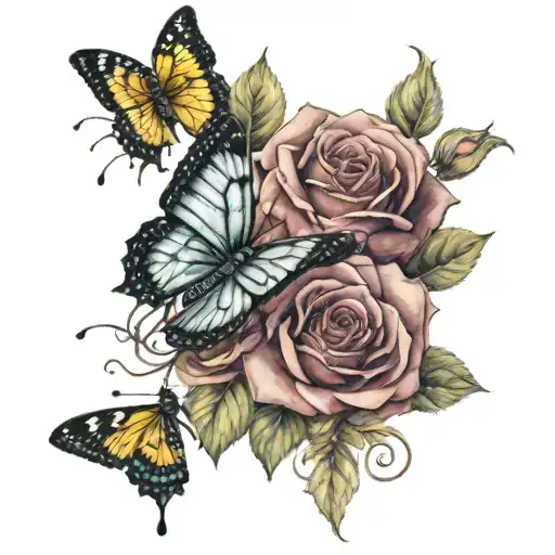 Butterfly And Roses Wrapped