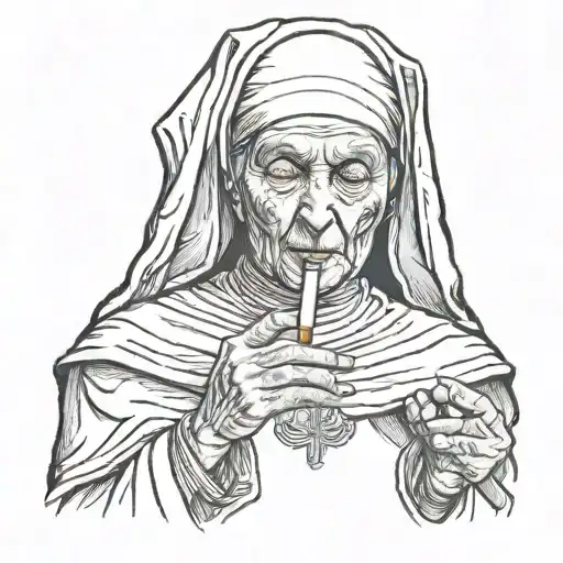 Nun Smoking A Cigarette