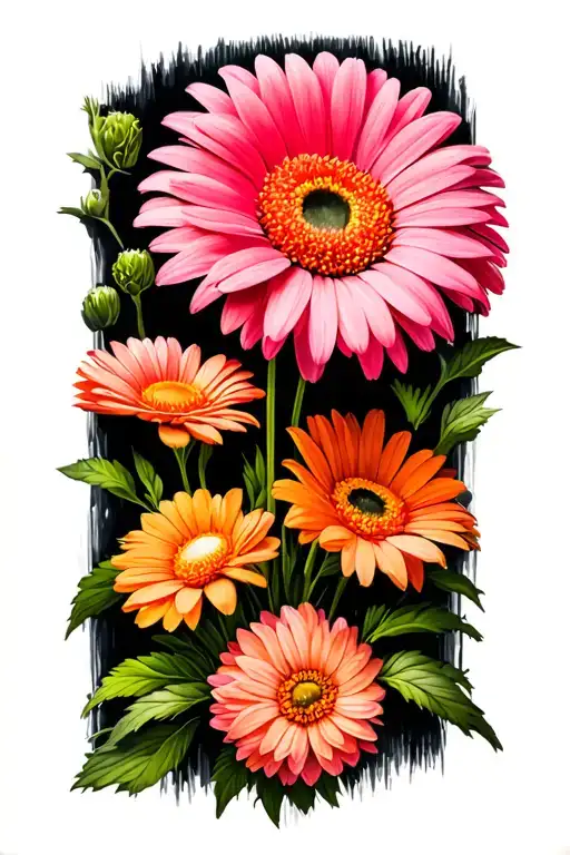 Gerbera Flowers Pink And Orange With Lime Pom Pom Flowers