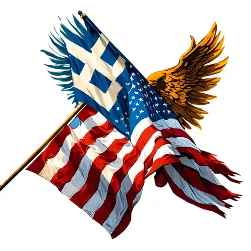 Greek Flag And American Flag Intertwined