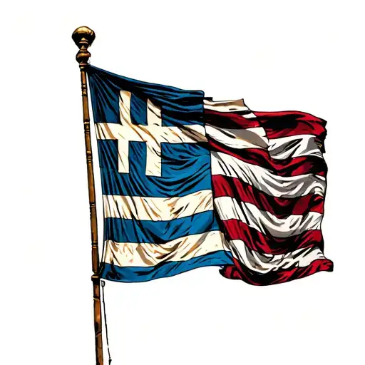 Greek Flag With An American Flag Together