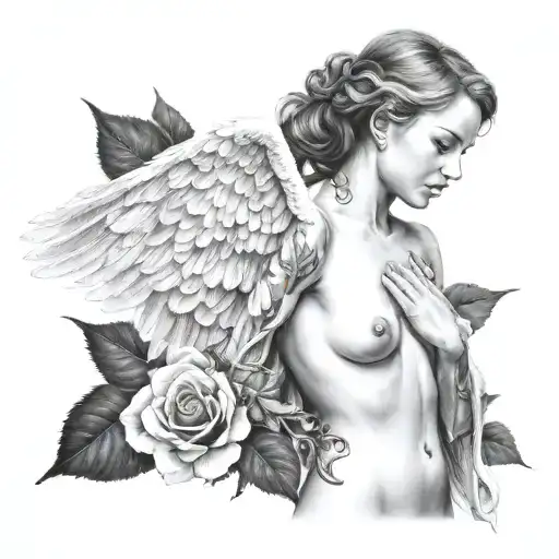 Nude Female Angel Playing