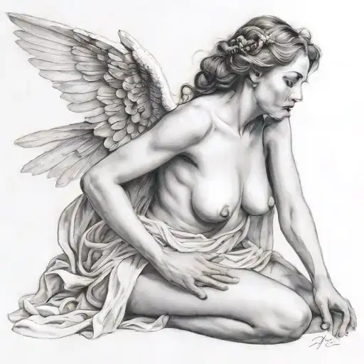 Nude Female Angel Playing
