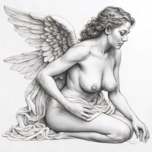 Nude Female Angel Playing