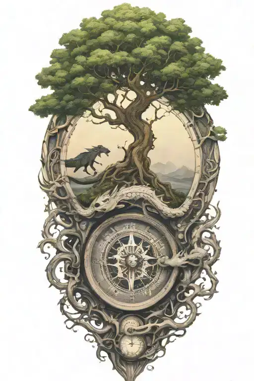 Yggdrasil With Dragon Emerging With Compass And Ca Simple Campass Design