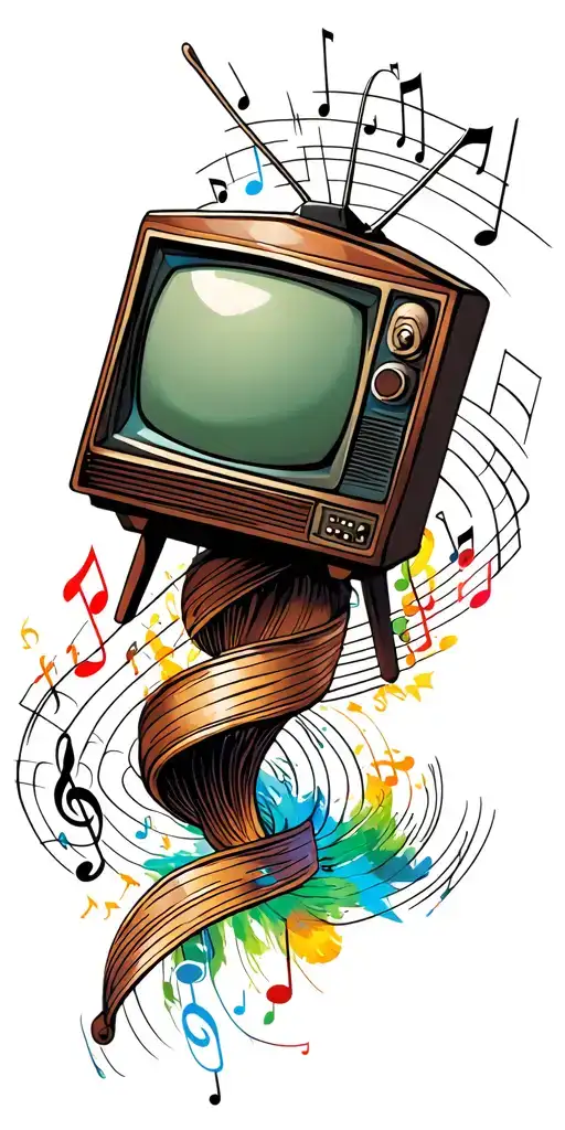 A Vintage Tv Set With Music Notes Coming Out Of The Screen
