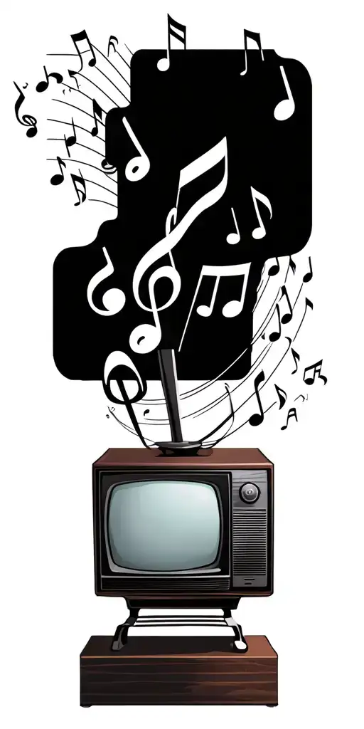 A Vintage Tv Set With Music Notes Coming Out Of The Screen