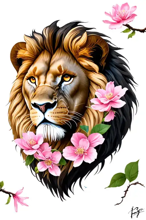 Cherry Blossom Flowers Lion Head