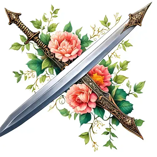 Sword Intertwined With Vines And Flowers