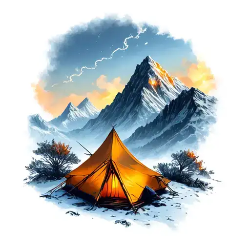 Force Landscape With A Tent Illuminated With Light In The Background In The Mountains