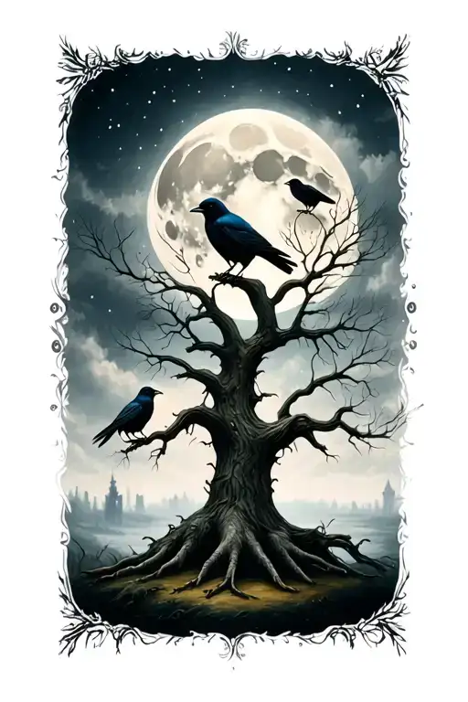 Poisonous Tree With Crows With Moon