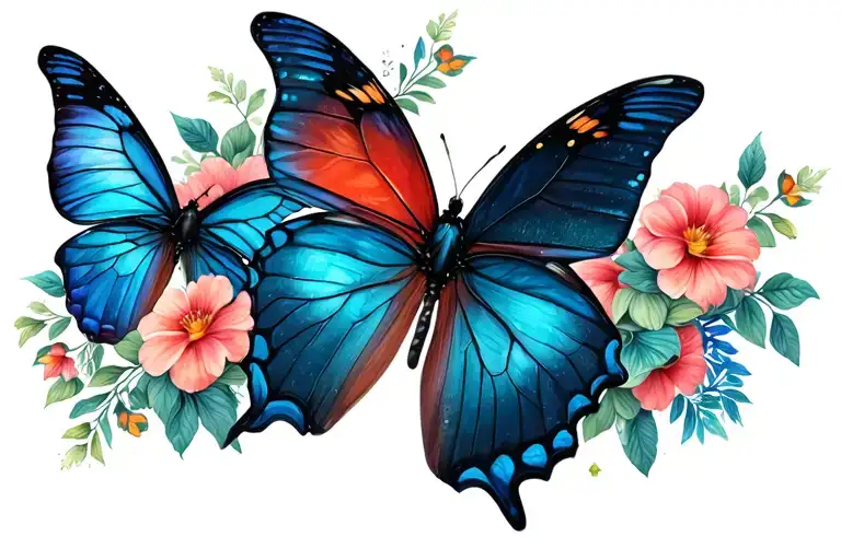 Flowers And Butterflies Forming The Shape