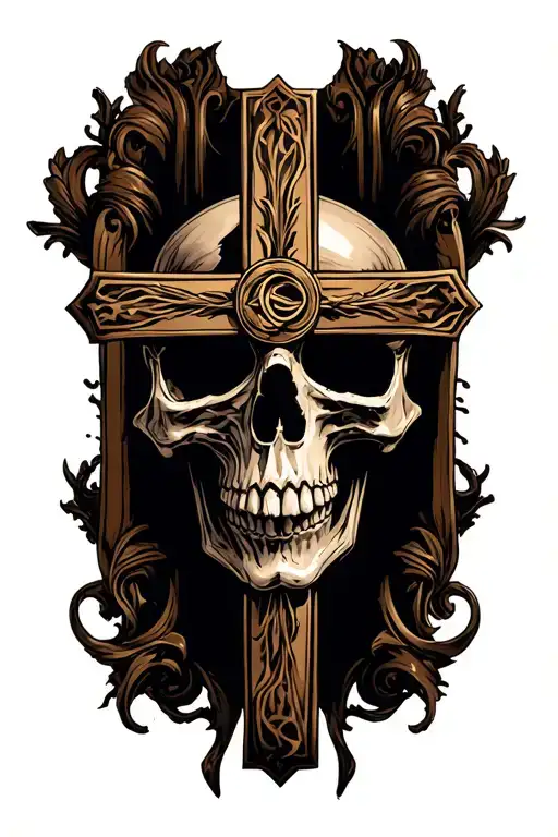 Religious Cross And A Skull