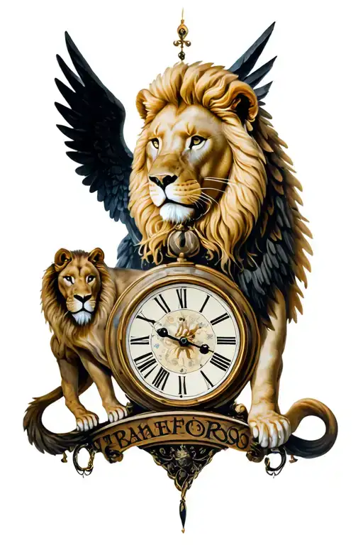 Angels And Lion And Clock