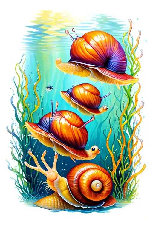 Underwater Scene With Colorful And With Snails Crawling Across