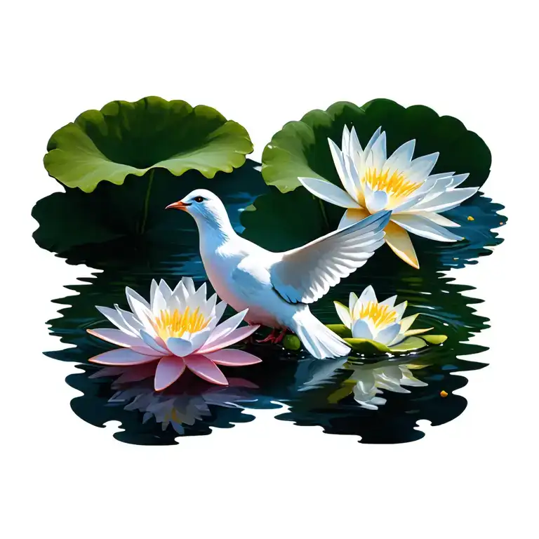 Dove With Water Lily Flowers