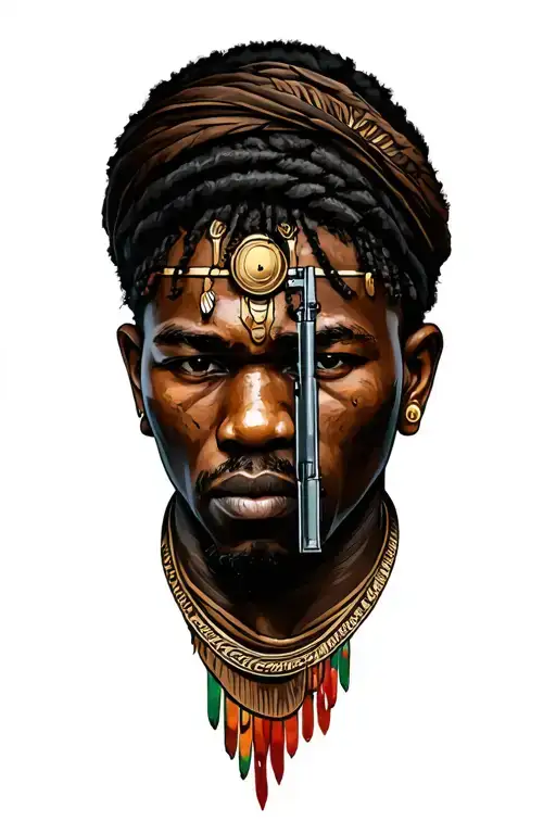 African Warrior Holding Machine Gun