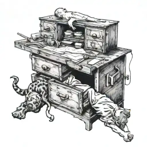 A Drawer That Inside Of The Drawer There Is A Men Slepping And On The Drwer Ther Is A Failed Test