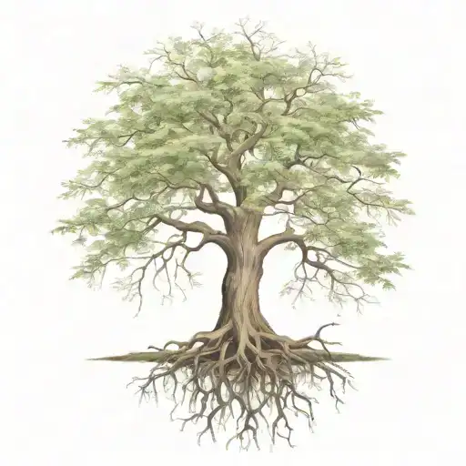 Willow Oak Tree With Roots Wrapping The Earth