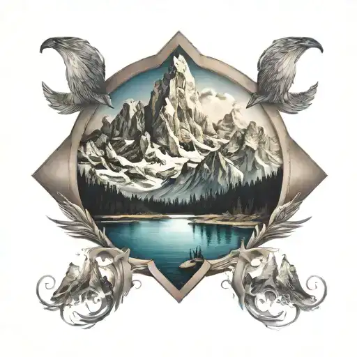 A Majestic Mountain Range With A Hidden Ocean Scene Within The Peaks