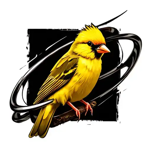 Yellow Bird With Black Background And Ring Around It
