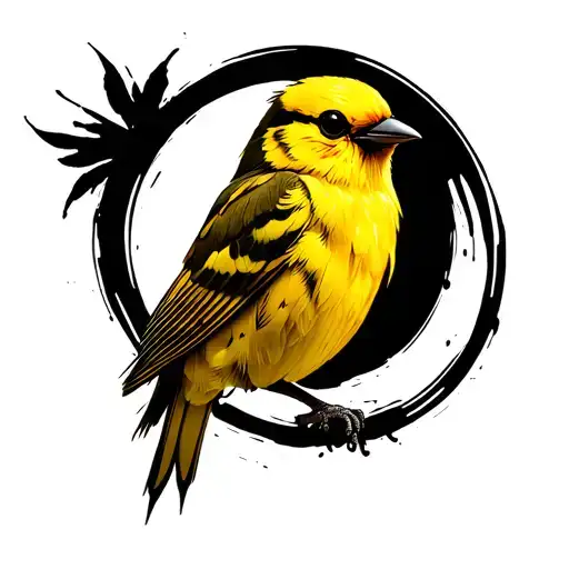 Yellow Bird With Black Background And Circle Around It