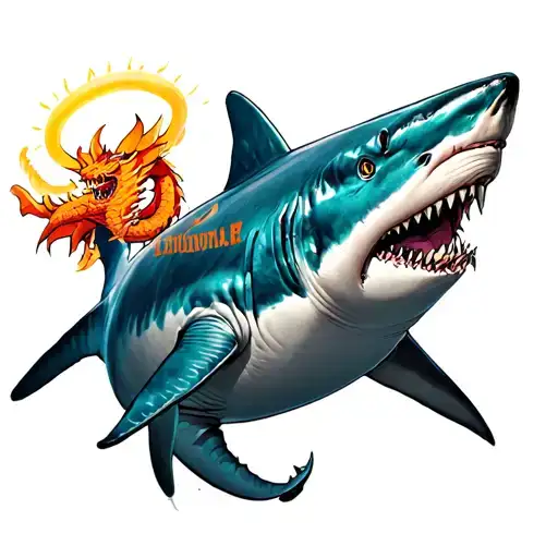 Great White Shark With A Halo And A Dragon Ball