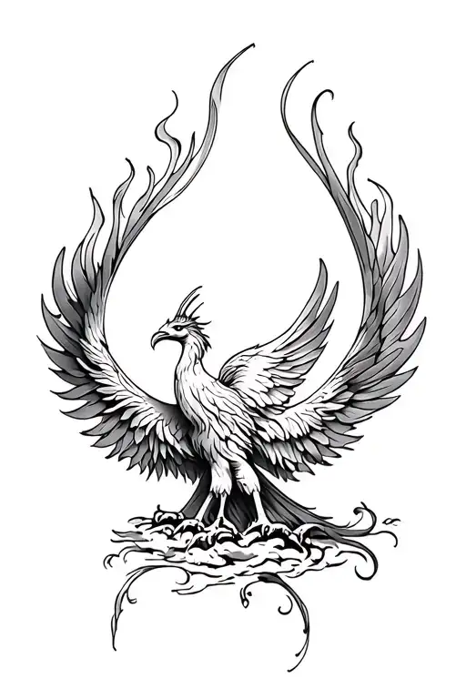Fire Phoenix Rising From Ashes Symbolizing Overcoming