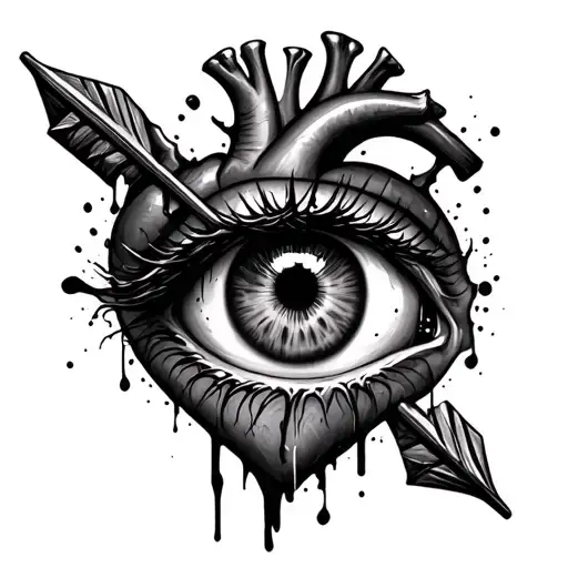 Crying Eye Above Realistic Heart Broken By An Arrow